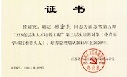 江苏省人才办确定为江苏省“333高层次人才培养工程”中青年学术技术带头人培养对象