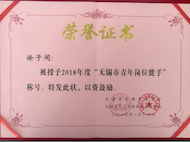 喜报——我院徐子闻老师获评2018年度无锡市“青年岗位能手”