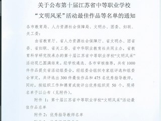 我院在第十届江苏省中等职业学校 “文明风采”活动中再创佳绩