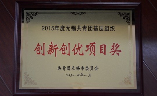 我院团委被授予“2015年度无锡共青团基层组织创新创优项目奖”